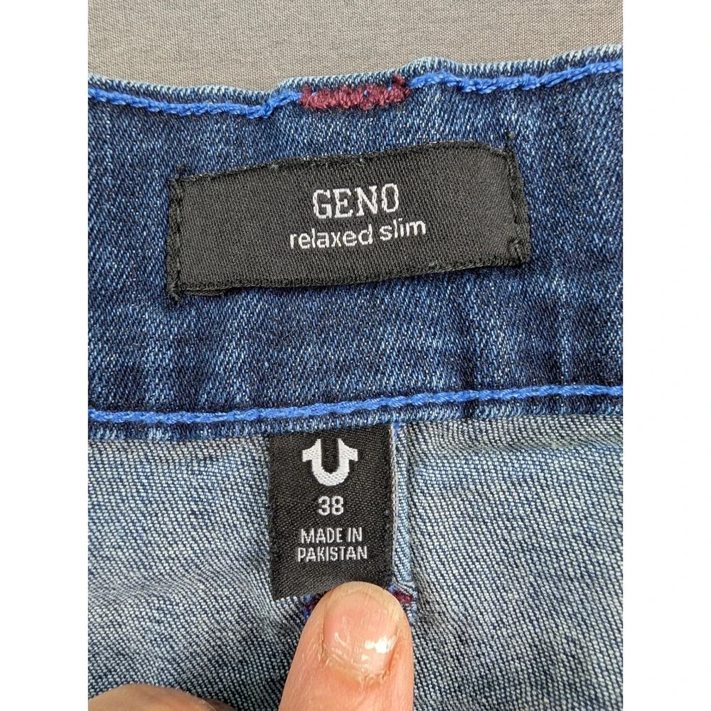 True Religion Geno Relaxed Slim Mens Jeans Blue Size 38 Horseshoe Pocket